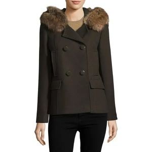 Kate Spade double breasted faux fur twill coat